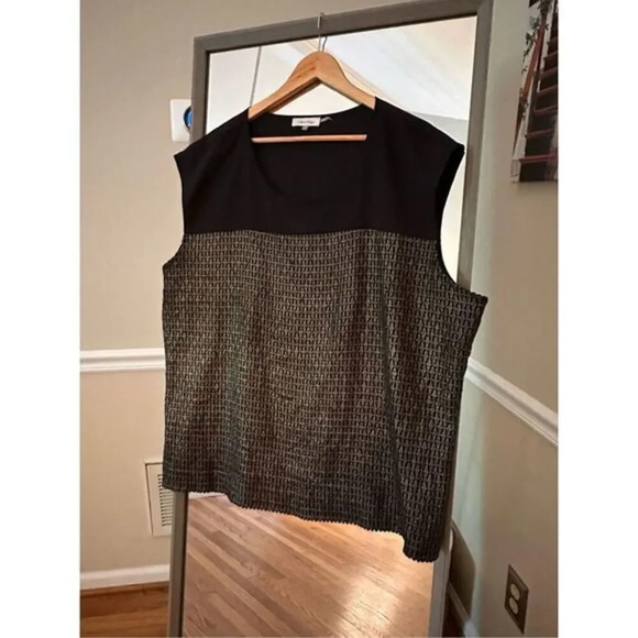 Calvin Klein Metallic‎ Crew Neck Top Size 3x Gold/Black - Picture 1 of 4